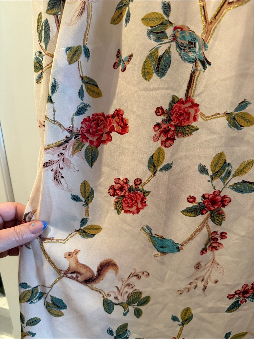 Disney by Lauren Conrad whimsical Peasant Blouse w/Red Floral & Blue Bird Print - Picture 3 of 6